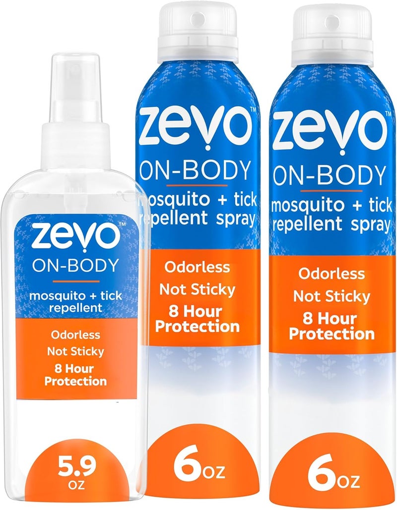 ZEVO On-Body Tick & Mosquito Repellent Spray - 8-Hour Insect & Bug Spray - Odorless, Non-Sticky Formula for The Whole Family (1 Pump Bottle & 2 Aerosol Bottles) - Image 1